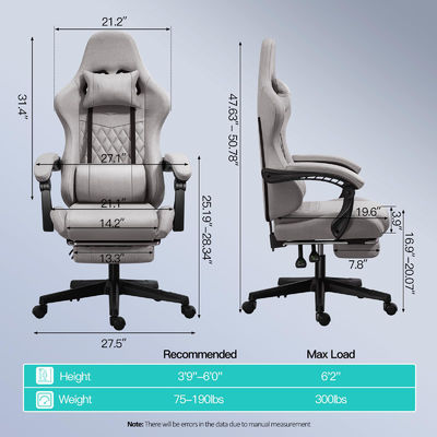 Silla de juegos de computadora con reposapiés y masaje.