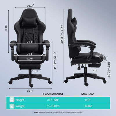 Silla de juegos de computadora con reposapiés y masaje