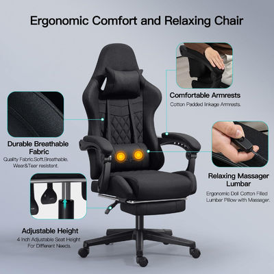 Silla de juegos de computadora con reposapiés y masaje