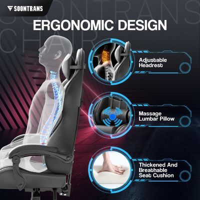 Suministro directo de silla de juego ergonómica de estilo moderno con masaje y cuero sintético