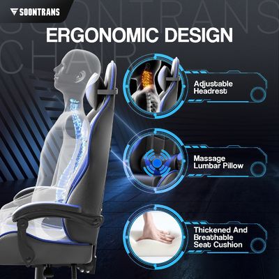 Silla de juego ergonómica ALINUNU con masaje y cuero sintético