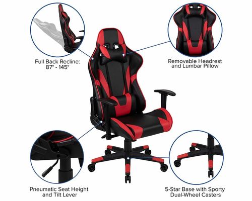 Silla de juego de carreras con diseño ergonómico y dimensiones de producto de 29&quot;D x 29&quot;W x 48&quot;H