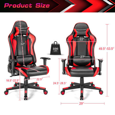 Silla de juego de estilo de carreras con apoyo lumbar ajustable y reposacabezas