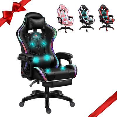 Sala de juegos de ordenador de diseño moderno silla de juegos LED con altavoces y almohada lumbar