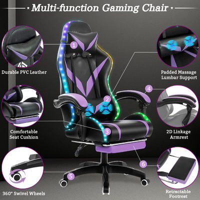 Embalaje de correos Silla ergonómica de juego RGB con masaje y luces LED