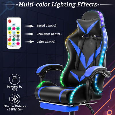 Material de marco de cloruro de polivinilo silla de juego RGB con masaje y luces LED perfecto