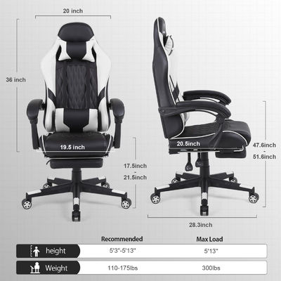 Silla de juego de carreras de computadora de hierro de metal competitivo con reposapiés y soporte lumbar