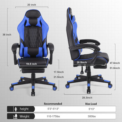 Silla de juegos de carreras de colores personalizados de diseño moderno con reposapiés y soporte lumbar