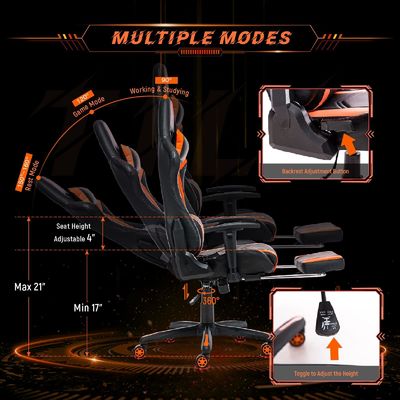 Silla de carreras por ordenador ajustable con respaldo de pies y ajuste de altura