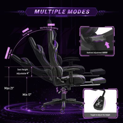 Silla de juego ergonómica con respaldo de pie ajustable con computadora