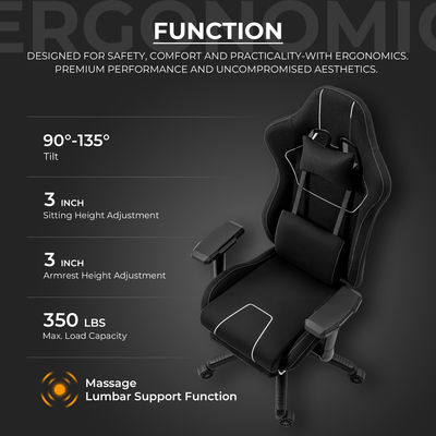 Silla de juego ergonómica ajustable a medida con apoyo lumbar de masaje y reposapiés