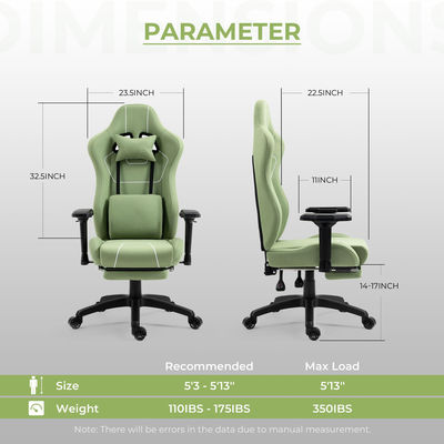 Silla de juegos con masaje de apoyo lumbar y reposapiés en diseño moderno