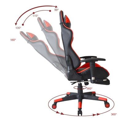 Silla de juegos de oficina moderna con reposapiés y reposabrazos de PU ajustables en 2D