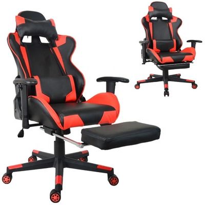 Silla de juegos de oficina moderna con reposapiés y reposabrazos de PU ajustables en 2D