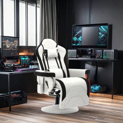 Silla de juego cómoda con reposapiés ajustable y reposabrazos de tela duradera