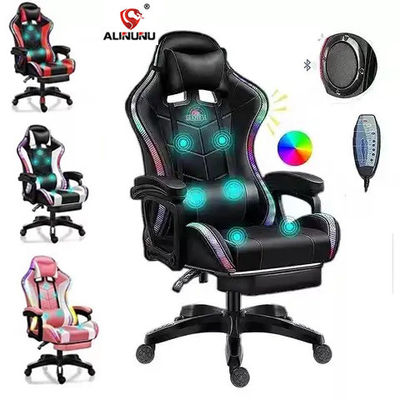 Silla de masaje de juego de cuero sintético con luces RGB y altavoces
