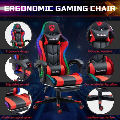 Silla de juego LED RGB ajustable en altura con estilo giratorio de masaje y altavoces