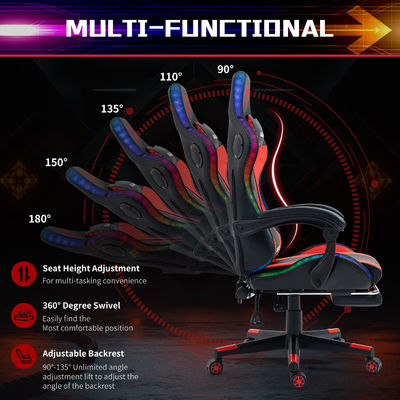 Silla de juego LED RGB ajustable en altura con estilo giratorio de masaje y altavoces