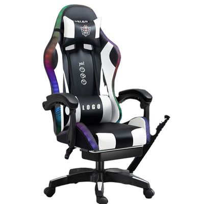 Silla de juegos RGB con luces y altavoces Silla de juegos de ordenador de masaje de cuero PU