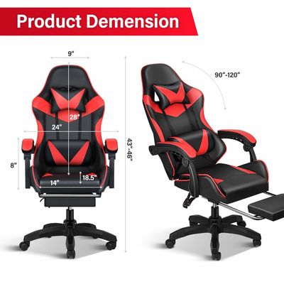 Silla de juegos de PC de diseño moderno de carreras con reposapiés y reposacabezas