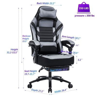 Silla de juego de color personalizada con reposapiés de espuma de memoria ajustable con ángulo de inclinación hacia atrás