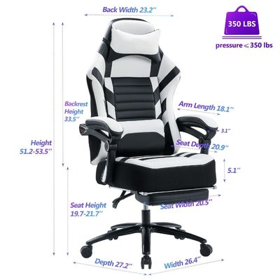 Silla de juego ajustable en altura con reposapiés de 400 libras de espuma de memoria ajustable con ángulo de inclinación hacia atrás