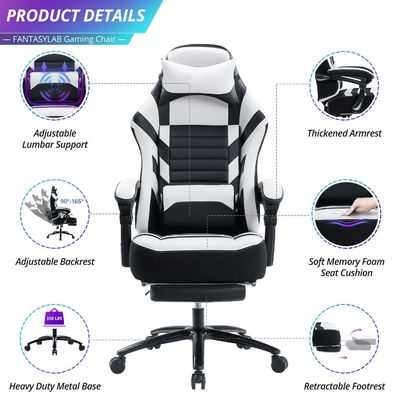 Silla de juego ajustable en altura con reposapiés de 400 libras de espuma de memoria ajustable con ángulo de inclinación hacia atrás