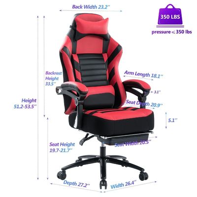 Silla de juegos con inclinación hacia atrás ajustable con reposapiés y espuma de memoria de 400 libras de capacidad