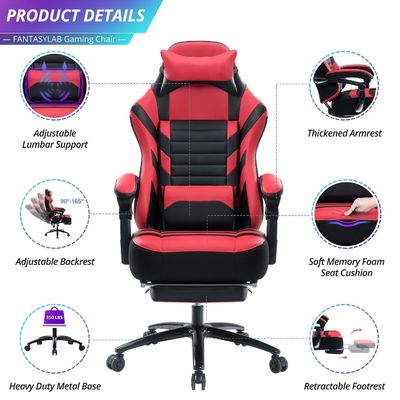 Silla de juegos con inclinación hacia atrás ajustable con reposapiés y espuma de memoria de 400 libras de capacidad