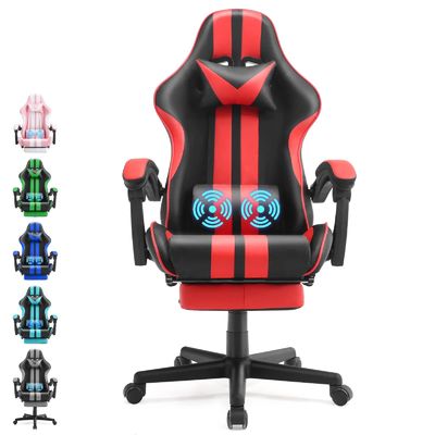 Silla de juego ergonómica de estilo de carreras con reposacabezas y soporte lumbar