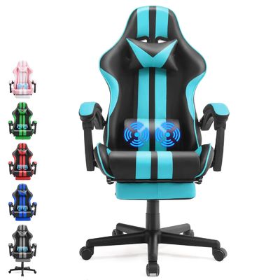 Silla de ordenador para juegos de PC de altura ajustable con reposacabezas soporte lumbar y reposapiés