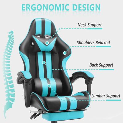Silla de ordenador para juegos de PC de altura ajustable con reposacabezas soporte lumbar y reposapiés