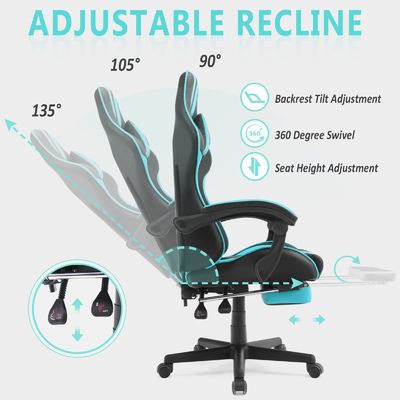 Silla de ordenador para juegos de PC de altura ajustable con reposacabezas soporte lumbar y reposapiés