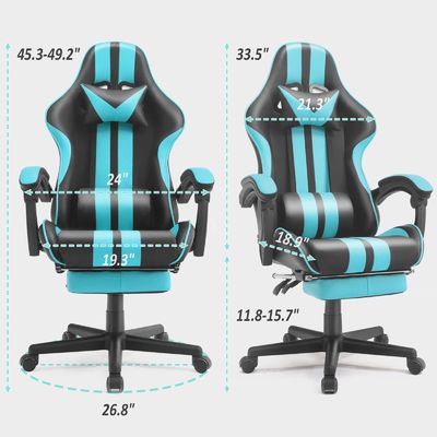 Silla de ordenador para juegos de PC de altura ajustable con reposacabezas soporte lumbar y reposapiés