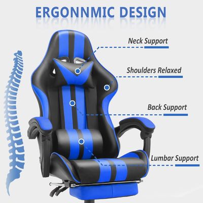 Silla de juego ergonómica de estilo de carreras con reposacabezas y soporte lumbar Capacidad de 300 libras