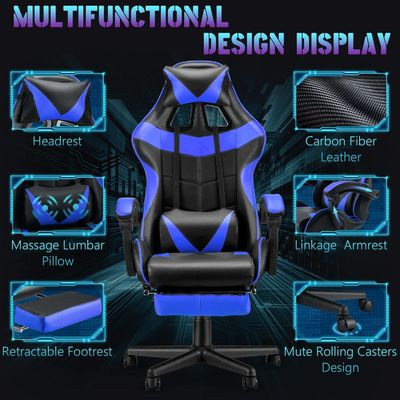 Silla de juego de altura ajustable directa con reposacabezas de cuero y soporte lumbar