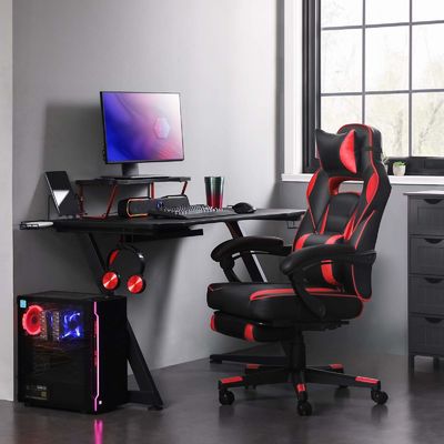 Silla de juego de carreras con mecanismo de inclinación del reposapiés y soporte lumbar