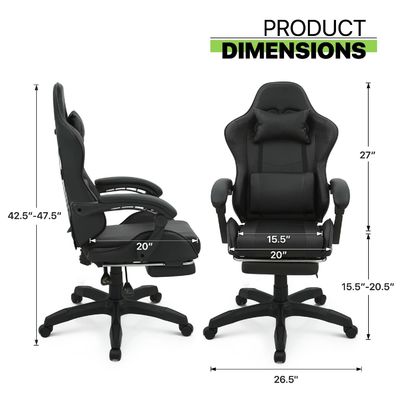 Silla de juego de embalaje de correos espalda alta con apoyapiés para los pies Apoya para la cabeza Apoyo lumbar Marco de hierro