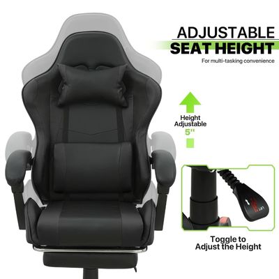 Silla de juego de embalaje de correos espalda alta con apoyapiés para los pies Apoya para la cabeza Apoyo lumbar Marco de hierro