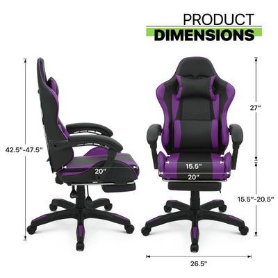 Silla de videojuegos ergonómica con respaldo para los pies, respaldo para la cabeza, soporte lumbar