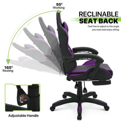 Silla de videojuegos ergonómica con respaldo para los pies, respaldo para la cabeza, soporte lumbar