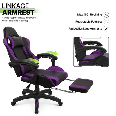 Silla de videojuegos ergonómica con respaldo para los pies, respaldo para la cabeza, soporte lumbar