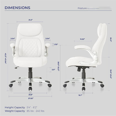 Confortable silla de oficina de cuero de PU con soporte lumbar 27.55D x 26.77W x 43.3H pulgadas