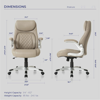 Silla de oficina ergonómica de cuero de PU con soporte lumbar y reposabrazos flexibles