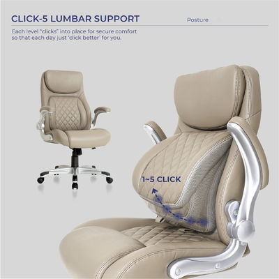 Silla de oficina ergonómica de cuero de PU con soporte lumbar y reposabrazos flexibles