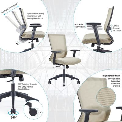Cuadro de acero de aleación Ergonomic Mesh ejecutivo silla de escritorio giratorio con soporte lumbar