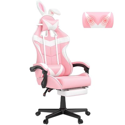 Silla giratoria Silla de juego rosa con reposapiés y adorable paquete de correo de diseño de conejo