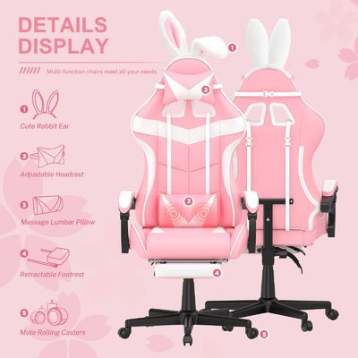 Silla giratoria Silla de juego rosa con reposapiés y adorable paquete de correo de diseño de conejo