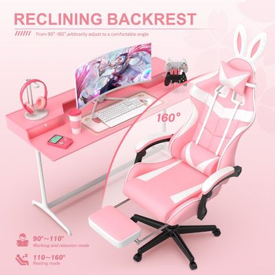 Silla giratoria Silla de juego rosa con reposapiés y adorable paquete de correo de diseño de conejo