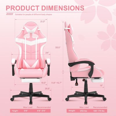 Silla giratoria Silla de juego rosa con reposapiés y adorable paquete de correo de diseño de conejo